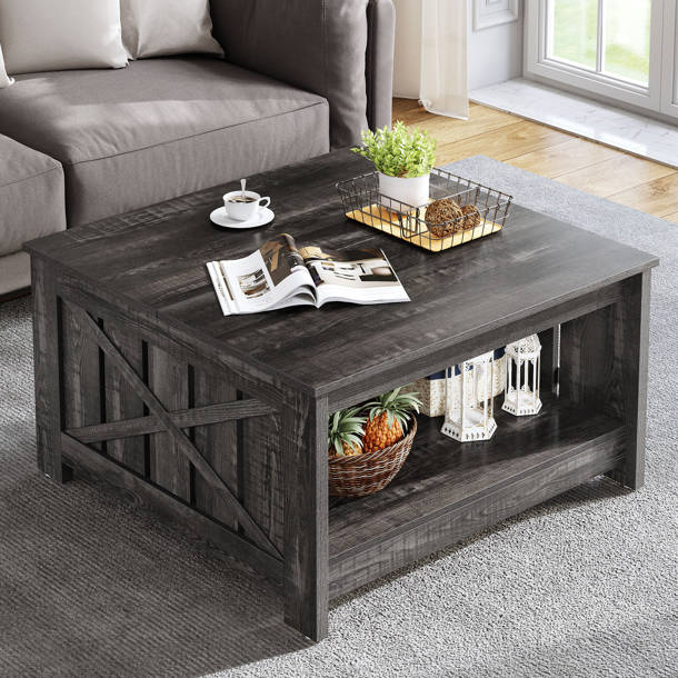 Gracie Oaks Gulkis Farmhouse Square Storage Coffee Table With Hinged